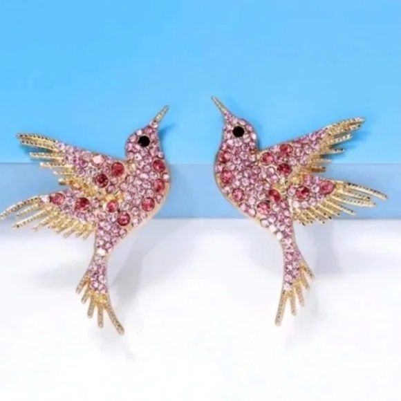 ❤️ FREE Bird Animal Boho Peasant Hipster Swan Hummingbird Rhinestone Earrings - Picture 1 of 4
